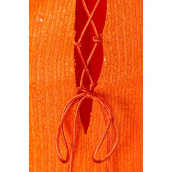 ROTATE BIRGER CHRISTENSEN Krew Lace-Up Sequined Mesh Mini Dress Size 4 - Picture 3 of 10